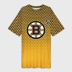 Футболка женская длинная Бостон Брюинз - паттерн треугольников, цвет: 3D-принт