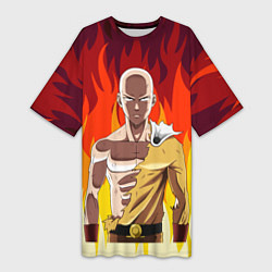 Футболка женская длинная Saitama in fire, цвет: 3D-принт
