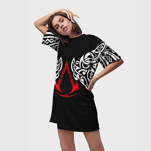 Женская длинная футболка Силуэт ворона - Aссасинс Крид / 3D-принт – фото 3