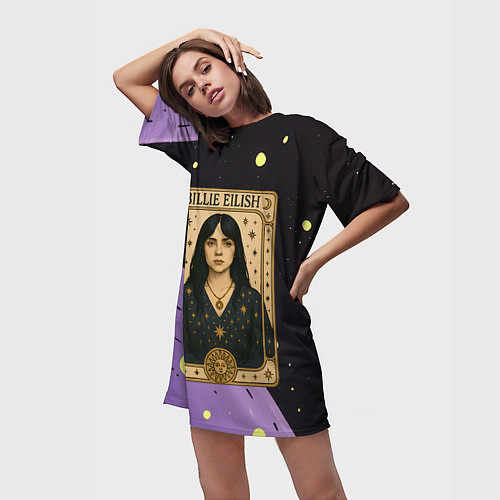 Женская длинная футболка Билли Айлиш в стиле Таро / 3D-принт – фото 3