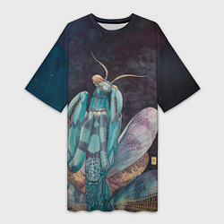 Женская длинная футболка Богомол акварельный