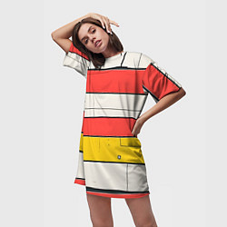 Футболка женская длинная Красные полоски, цвет: 3D-принт — фото 2