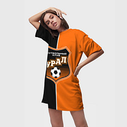 Футболка женская длинная ФК Урал - оранжево черные, цвет: 3D-принт — фото 2