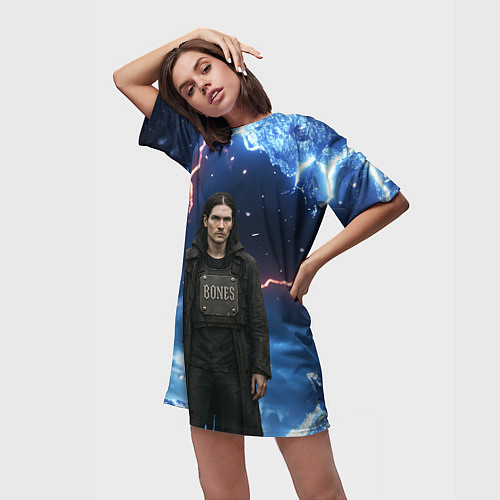 Женская длинная футболка Bones в именном бронежилете / 3D-принт – фото 3