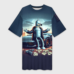 Женская длинная футболка Бендер рядом с Ламбо и рассыпанным баблом