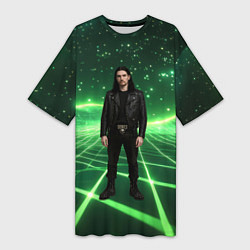 Футболка женская длинная Bones в зеленом полигоне, цвет: 3D-принт