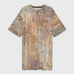 Футболка женская длинная Стимпанк элементы, цвет: 3D-принт