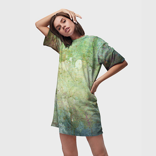 Женская длинная футболка Абстракция - faded spots on a green background / 3D-принт – фото 3