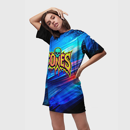 Женская длинная футболка Bones лого из краски / 3D-принт – фото 3