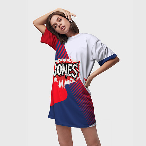 Женская длинная футболка Bones лого на красной краске / 3D-принт – фото 3