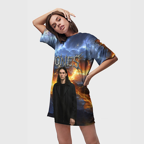 Женская длинная футболка Bones на фоне разломных плит / 3D-принт – фото 3