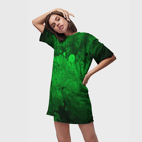 Женская длинная футболка Абстракция - green acid stains / 3D-принт – фото 3