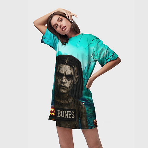 Женская длинная футболка Bones в стиле хоррор куклы / 3D-принт – фото 3