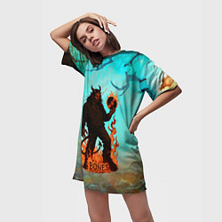 Футболка женская длинная Bones в стиле демона, цвет: 3D-принт — фото 2