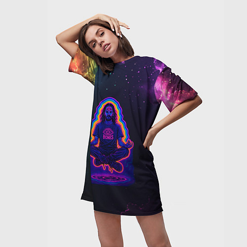 Женская длинная футболка Bones медитация в космосе / 3D-принт – фото 3