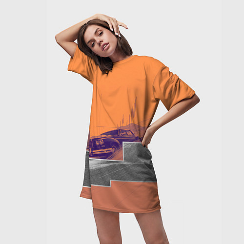 Женская длинная футболка Элитное авто в пустыни / 3D-принт – фото 3