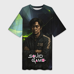 Футболка женская длинная Игра в кальмара - игрок 218 скрещивает руки, цвет: 3D-принт