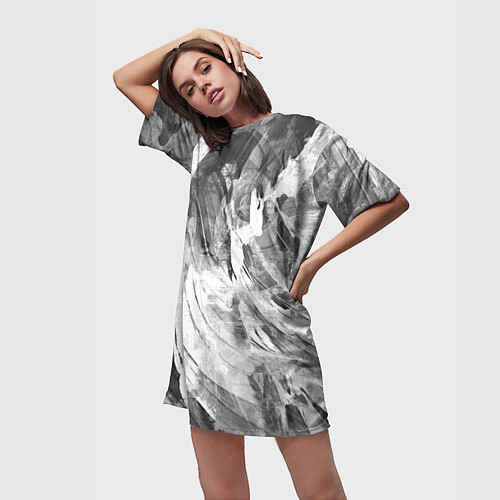 Женская длинная футболка Абстракция - grey and white swirls / 3D-принт – фото 3