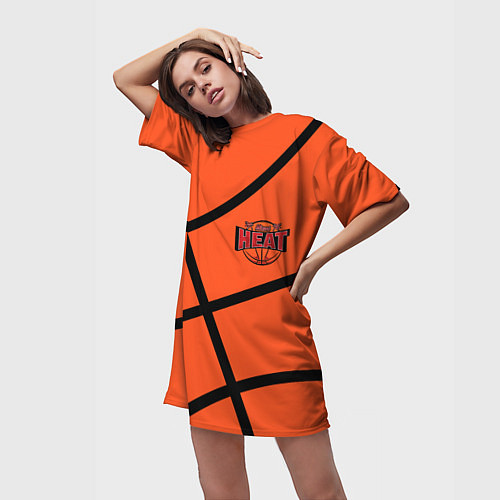 Женская длинная футболка Майами Хит - баскетболная разметка / 3D-принт – фото 3