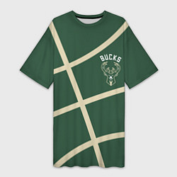 Футболка женская длинная Милуоки Бакс - баскетбольные линии, цвет: 3D-принт