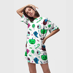 Футболка женская длинная Halloween light green pumpkin - паттерн, цвет: 3D-принт — фото 2