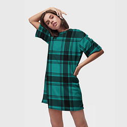 Футболка женская длинная Checkered dark blue, цвет: 3D-принт — фото 2