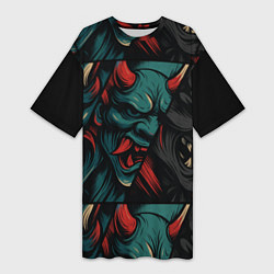 Футболка женская длинная Демоны Они - нейроарт, цвет: 3D-принт