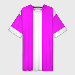 Футболка женская длинная Color white pink line, цвет: 3D-принт