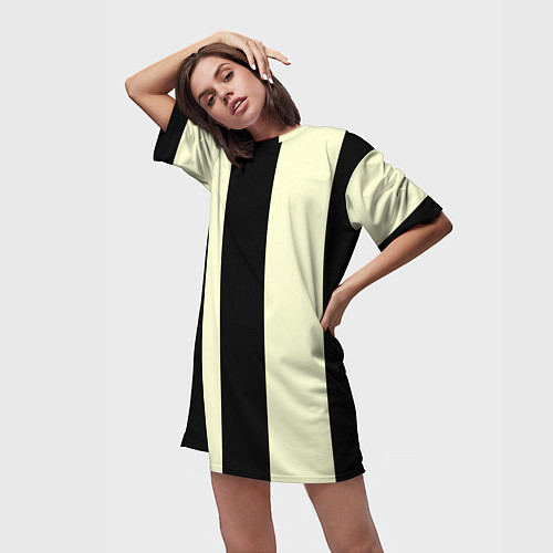 Женская длинная футболка Color black beige line / 3D-принт – фото 3