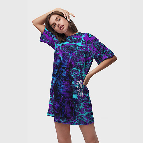 Женская длинная футболка Призрак самурая - неновый арт / 3D-принт – фото 3