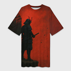 Футболка женская длинная Ghost of Tsushima - алый, цвет: 3D-принт