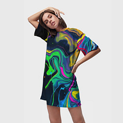 Футболка женская длинная Разводы и переливы разноцветной краски, цвет: 3D-принт — фото 2
