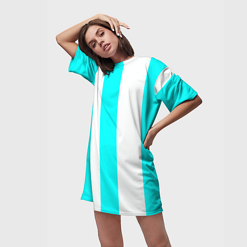 Женская длинная футболка Color light blue white lines / 3D-принт – фото 3