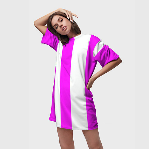 Женская длинная футболка Color white pink lines / 3D-принт – фото 3