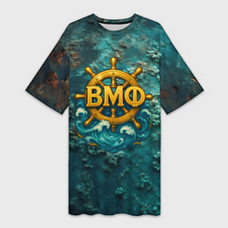 Футболка женская длинная Штурвал ВМФ на морском дне, цвет: 3D-принт