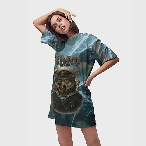 Женская длинная футболка ВМФ злой волк / 3D-принт – фото 3