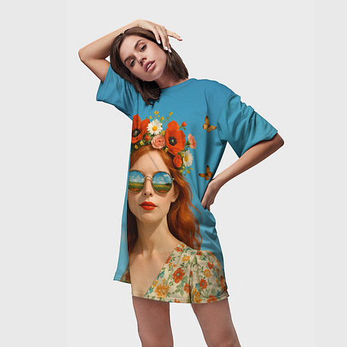 Женская длинная футболка Девушка в очках / 3D-принт – фото 3