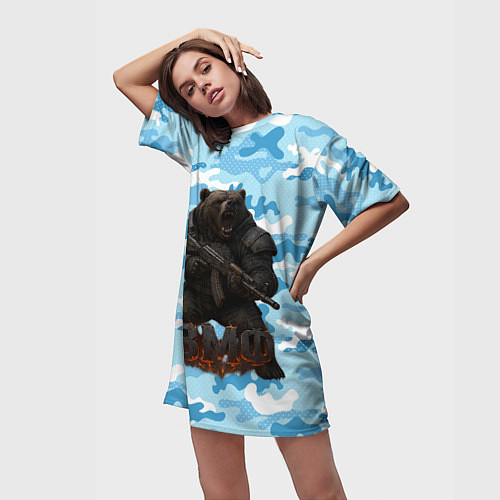 Женская длинная футболка ВМФ злой медведь с автоматом / 3D-принт – фото 3