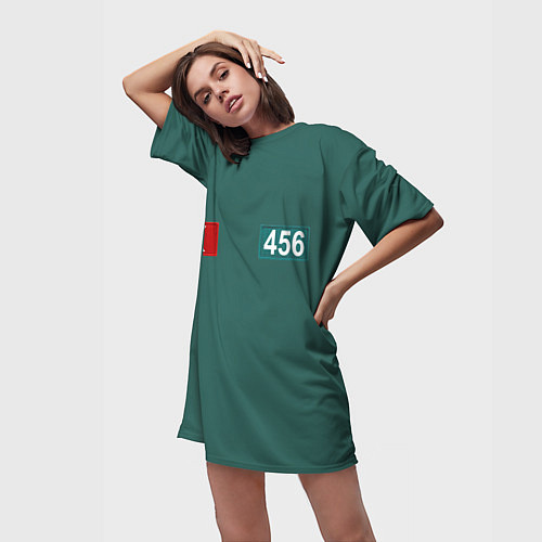 Женская длинная футболка Игра кальмара 456 / 3D-принт – фото 3