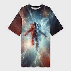 Футболка женская длинная Космонавт в космической туманности, цвет: 3D-принт
