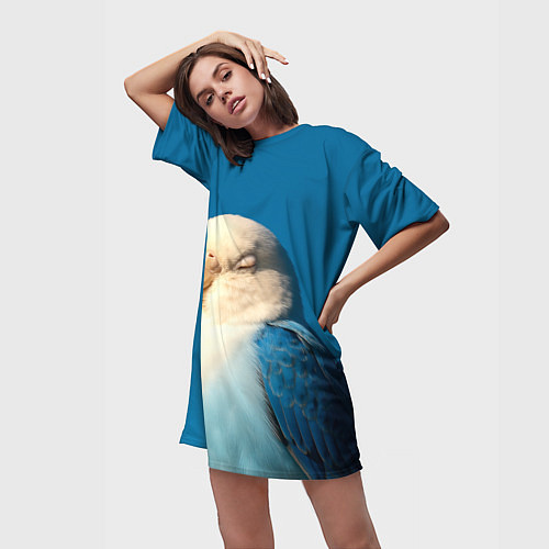 Женская длинная футболка Волнистый попугай - синий / 3D-принт – фото 3