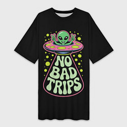 Футболка женская длинная Пришелец в летающей тарелке НЛО, цвет: 3D-принт