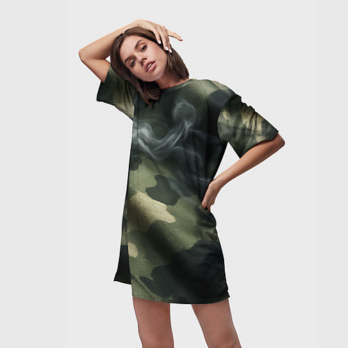 Женская длинная футболка Камуфляжная ткань с дымом / 3D-принт – фото 3