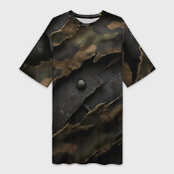 Футболка женская длинная Камуфляжная ткань на металле, цвет: 3D-принт