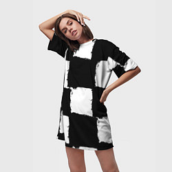 Футболка женская длинная Черные квадраты в виде шахматной доски, цвет: 3D-принт — фото 2