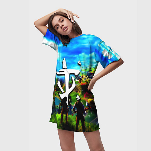 Женская длинная футболка Fortnite x doom logo / 3D-принт – фото 3