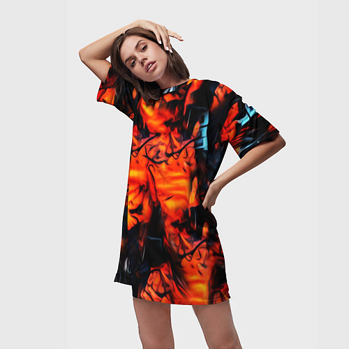 Женская длинная футболка Абстрактная текстура рыжего пламени / 3D-принт – фото 3