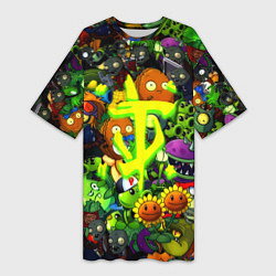 Футболка женская длинная Растения против зомби x Дум лого, цвет: 3D-принт