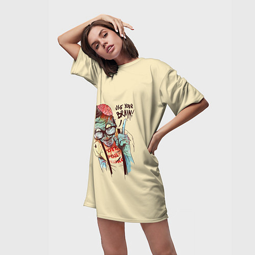 Женская длинная футболка Включи мозги / 3D-принт – фото 3