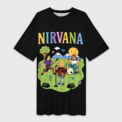 Футболка женская длинная Нирвана мультяшный стиль, цвет: 3D-принт